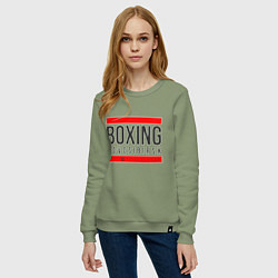 Свитшот хлопковый женский Novosibirsk boxing team, цвет: авокадо — фото 2