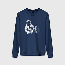 Свитшот хлопковый женский Космонавт с котом, цвет: тёмно-синий