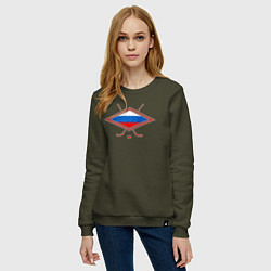 Свитшот хлопковый женский Флаг России хоккей, цвет: хаки — фото 2