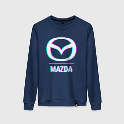 Свитшот хлопковый женский Значок Mazda в стиле glitch, цвет: тёмно-синий