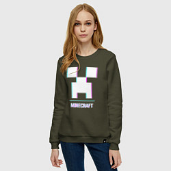 Свитшот хлопковый женский Minecraft в стиле glitch и баги графики, цвет: хаки — фото 2