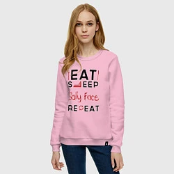 Свитшот хлопковый женский Надпись: eat sleep Sally Face repeat, цвет: светло-розовый — фото 2