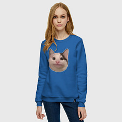 Свитшот хлопковый женский Polite cat meme, цвет: синий — фото 2