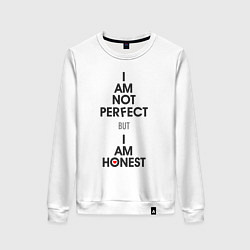 Свитшот хлопковый женский I am not perfect - but I am honest, цвет: белый