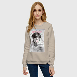Свитшот хлопковый женский Lee Know Stray Kids, цвет: миндальный — фото 2