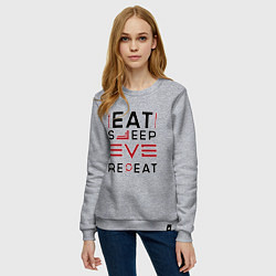 Свитшот хлопковый женский Надпись: eat sleep EVE repeat, цвет: меланж — фото 2
