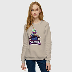 Свитшот хлопковый женский Skull gamer, цвет: миндальный — фото 2