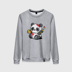Свитшот хлопковый женский Панда - крутой художник! Cutie, цвет: меланж