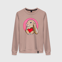 Свитшот хлопковый женский Кролик с красным сердечком, цвет: пыльно-розовый