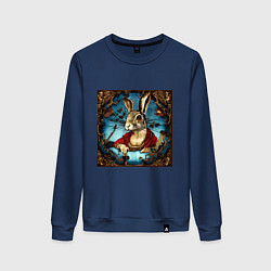 Свитшот хлопковый женский Крольчиха Да Винчи, цвет: тёмно-синий