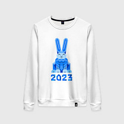 Свитшот хлопковый женский Геометрический синий кролик 2023, цвет: белый