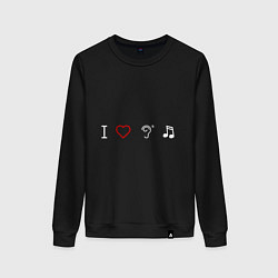 Свитшот хлопковый женский I love to listen to music, цвет: черный