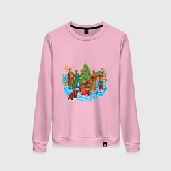 Свитшот хлопковый женский Новый год палех, цвет: светло-розовый