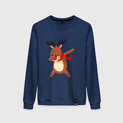 Свитшот хлопковый женский Новогодний олень дэб, цвет: тёмно-синий