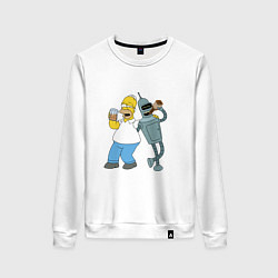 Свитшот хлопковый женский Drunk Homer and Bender, цвет: белый