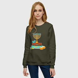 Свитшот хлопковый женский Happy Hanukkah, цвет: хаки — фото 2