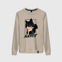 Свитшот хлопковый женский Wednesday Black cat, цвет: миндальный