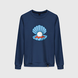 Свитшот хлопковый женский Мультяшная голубая ракушка с жемчужиной, цвет: тёмно-синий