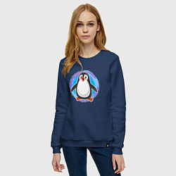 Свитшот хлопковый женский Мультяшный милый пингвин, цвет: тёмно-синий — фото 2