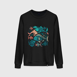 Свитшот хлопковый женский Рыбный день, цвет: черный