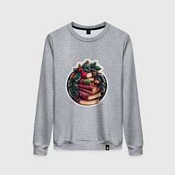 Свитшот хлопковый женский Новый Год и книги, цвет: меланж