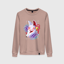 Свитшот хлопковый женский Лисья маска и цветы, цвет: пыльно-розовый