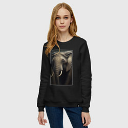 Свитшот хлопковый женский Портрет слона, цвет: черный — фото 2