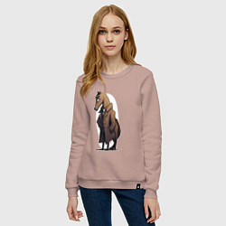 Свитшот хлопковый женский Мультяшный конь в пальто, цвет: пыльно-розовый — фото 2