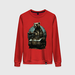 Свитшот хлопковый женский Медведь на танке, цвет: красный