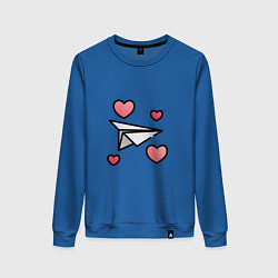 Свитшот хлопковый женский Бумажный самолетик - сердца, цвет: синий