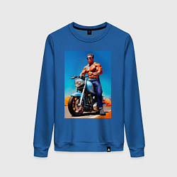 Свитшот хлопковый женский Arnold Schwarzenegger on a motorcycle -neural netw, цвет: синий