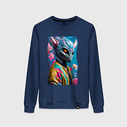 Свитшот хлопковый женский Пришелец из далёкой галактики - нейросеть, цвет: тёмно-синий