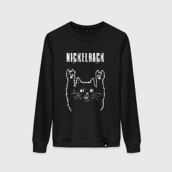 Свитшот хлопковый женский Nickelback рок кот, цвет: черный
