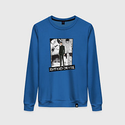 Свитшот хлопковый женский Ринтаро Окабе на фоне манги, цвет: синий