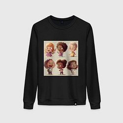 Свитшот хлопковый женский Веселые друзья, цвет: черный