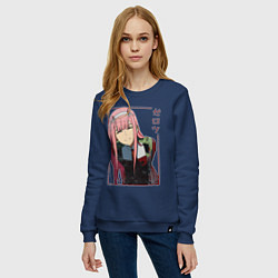 Свитшот хлопковый женский Zero Two anime girl, цвет: тёмно-синий — фото 2