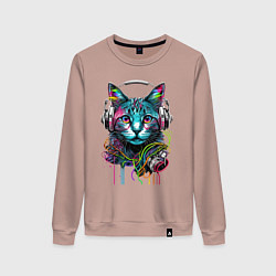 Свитшот хлопковый женский Кот меломан, цвет: пыльно-розовый