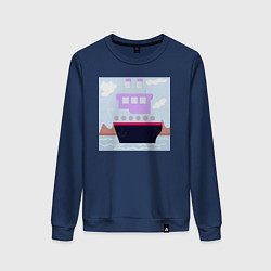 Свитшот хлопковый женский Корабль двухъярусный с трубами, цвет: тёмно-синий