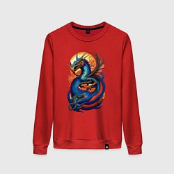 Свитшот хлопковый женский Japanese dragon - irezumi, цвет: красный