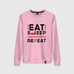 Свитшот хлопковый женский Надпись: eat sleep Counter Strike 2 repeat, цвет: светло-розовый