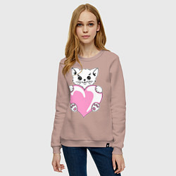 Свитшот хлопковый женский Влюбленный котик, цвет: пыльно-розовый — фото 2