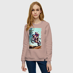 Свитшот хлопковый женский Мотокросс - экстрим, цвет: пыльно-розовый — фото 2