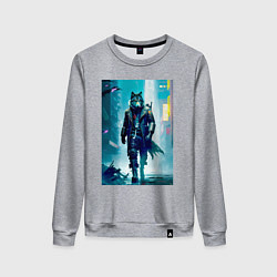 Свитшот хлопковый женский Крутой волчара - киберпанк, цвет: меланж