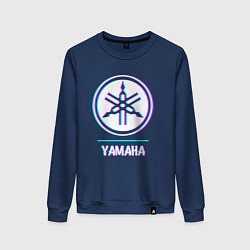 Свитшот хлопковый женский Значок Yamaha в стиле glitch, цвет: тёмно-синий