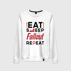 Свитшот хлопковый женский Надпись: eat sleep Fallout repeat, цвет: белый