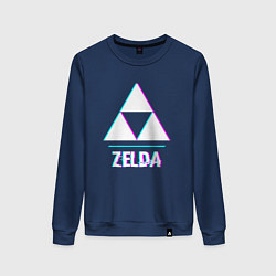Свитшот хлопковый женский Zelda в стиле glitch и баги графики, цвет: тёмно-синий