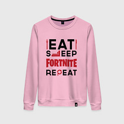 Свитшот хлопковый женский Надпись: eat sleep Fortnite repeat, цвет: светло-розовый