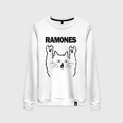 Свитшот хлопковый женский Ramones - rock cat, цвет: белый