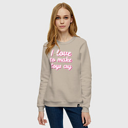 Свитшот хлопковый женский I love to make boys cry барби стиль, цвет: миндальный — фото 2