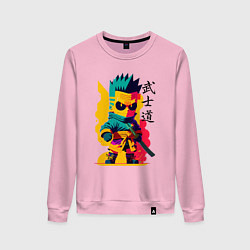 Свитшот хлопковый женский Bart Simpson - samurai - bushido, цвет: светло-розовый